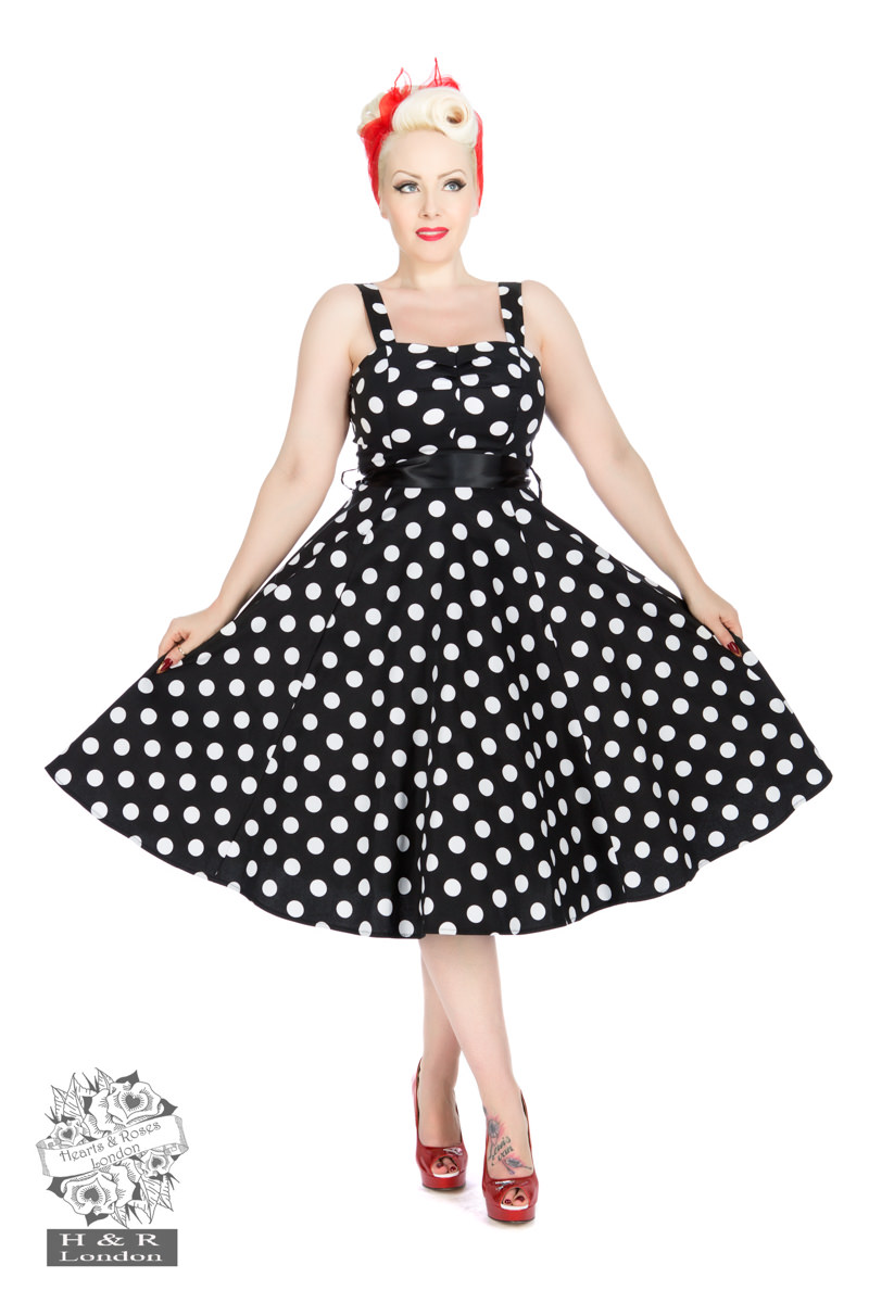 Black White Big Dot Swing Dress With Bolero